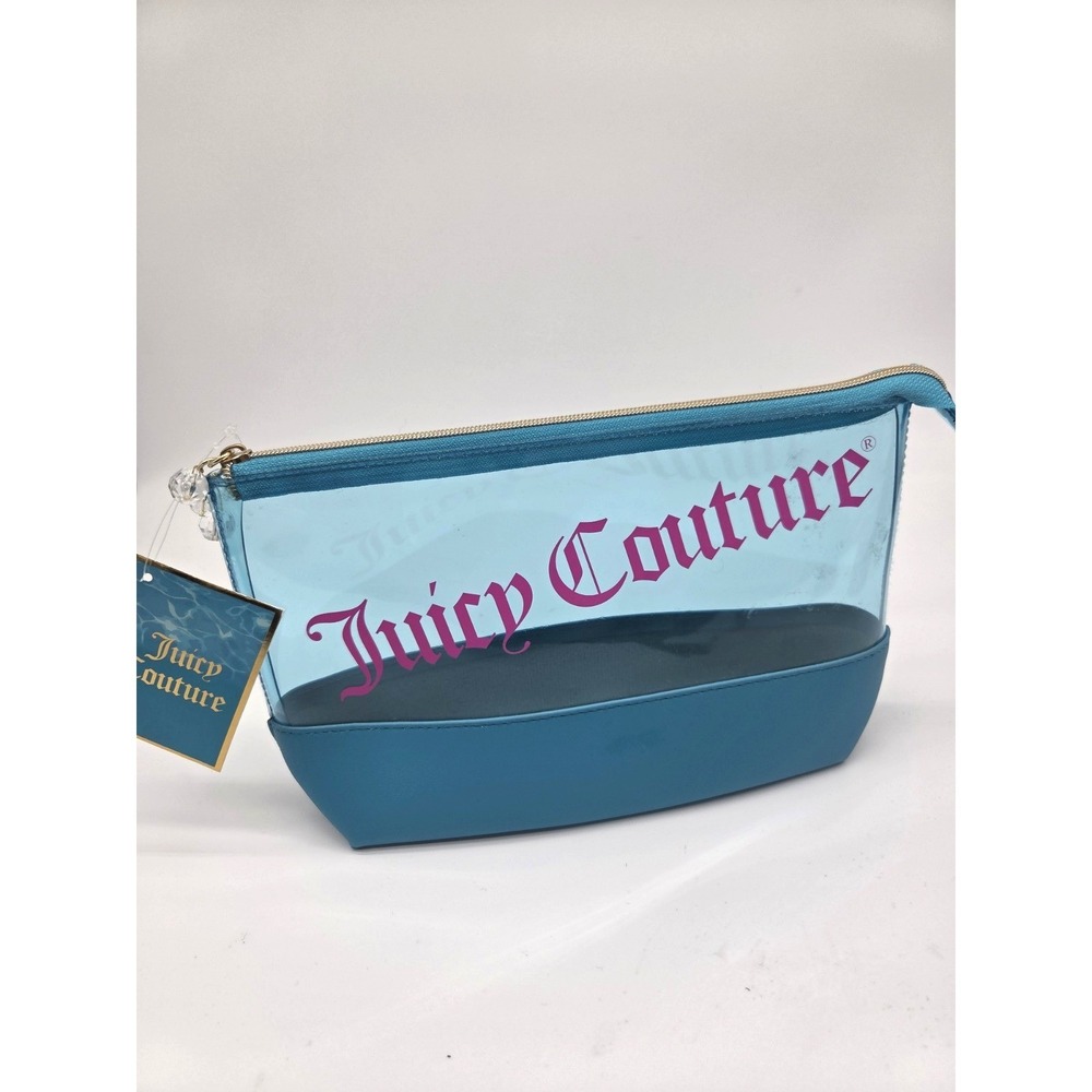 Juicy Couture Clear  Cosmetic Bag  / pouch Teal 9" X 6" New with‎ Tag and Logo